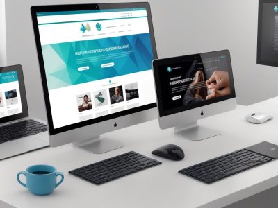 Interface de site moderno com elementos de web design avançado, representando o serviço público e um curso de web design com certificado