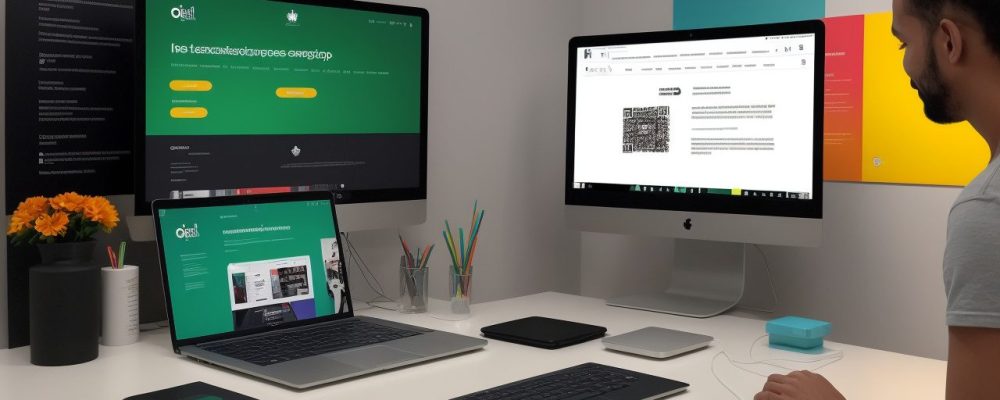 Tela de computador mostrando o processo de criação de um site com um curso de web design para iniciantes