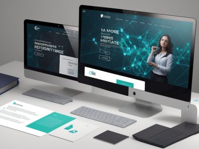 Interface de um site moderno sendo construído, com códigos e ferramentas de web design em destaque, representando o curso de web design para iniciantes