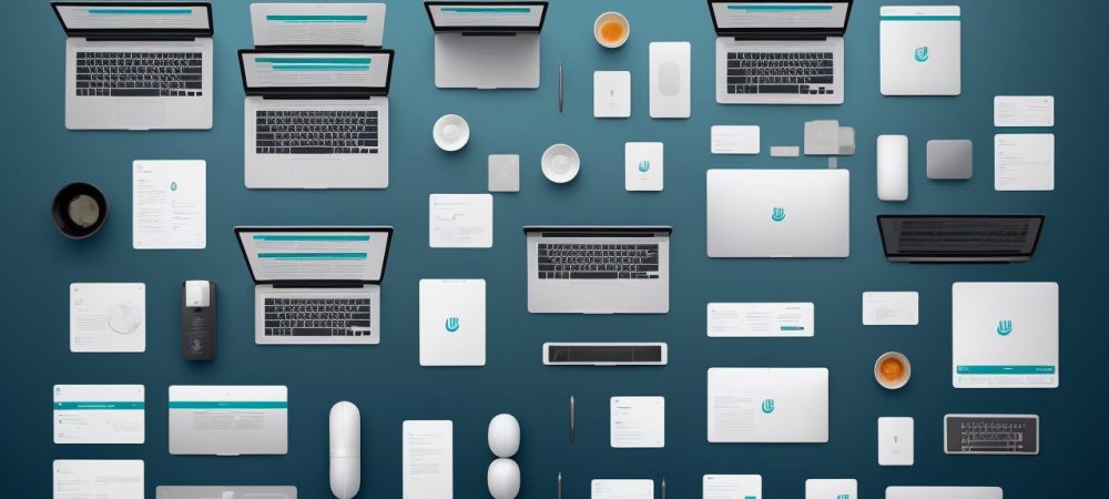 Ilustração mostrando um site moderno sendo criado, com um servidor público aprendendo web design para melhorar os serviços online.