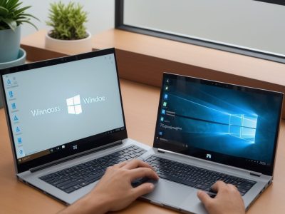Funcionário público utilizando Windows 10 em ambiente de trabalho otimizado para eficiência e segurança.