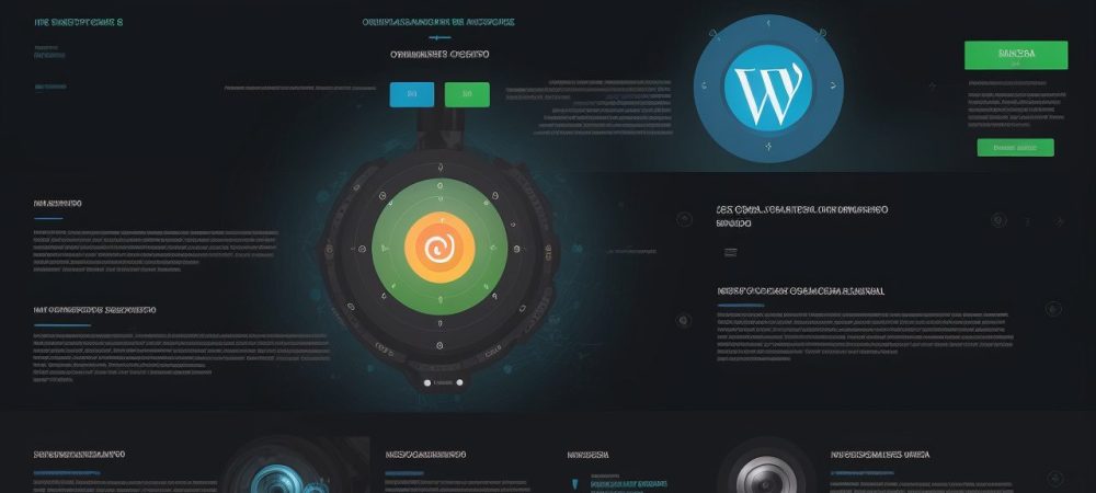 Tela de computador mostrando a interface do WordPress com um guia passo a passo para criar um site, com elementos de design e funcionalidades.