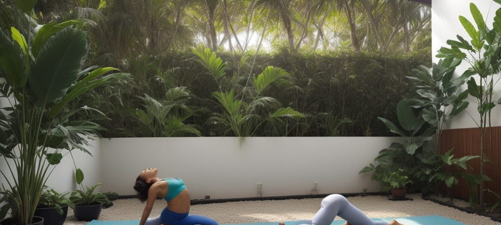 Uma pessoa meditando em postura de yoga em um ambiente de trabalho calmo, com foco em bem-estar e benefícios do yoga para iniciantes.