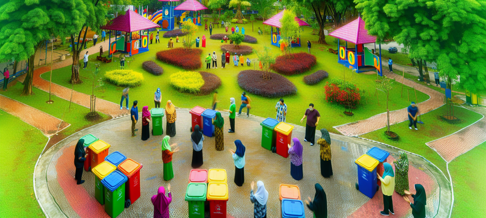acao-comunidade-gerenciamento-residuos.webp Comunidade engajada em campanha de conscientização sobre gerenciamento de resíduos sólidos em parque limpo com lixeiras coloridas e natureza vibrante.