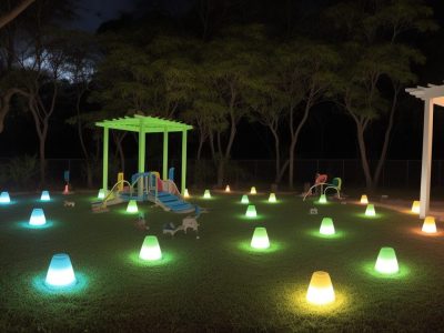 Crianças brincando em um acolhimento institucional seguro, com brinquedos coloridos e profissionais proporcionando apoio emocional.