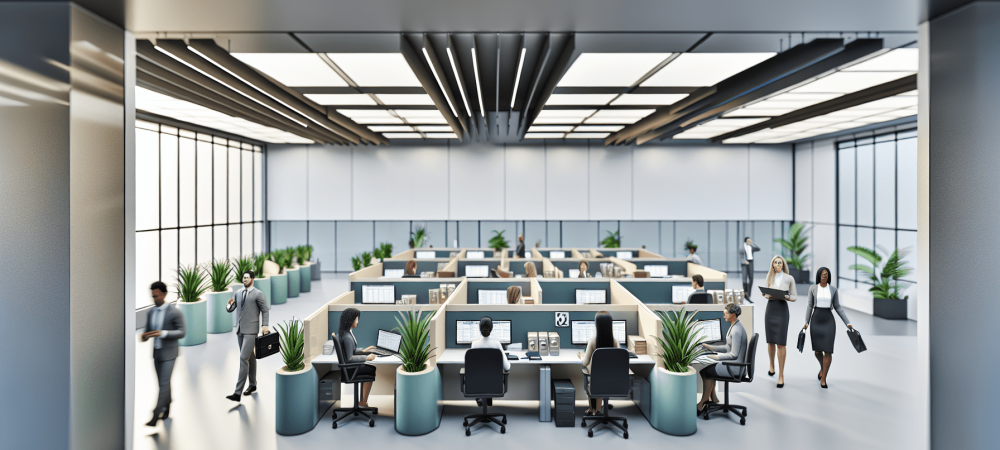 Escritório do serviço público com servidores interagindo eficientemente sob a legislação de pessoal.