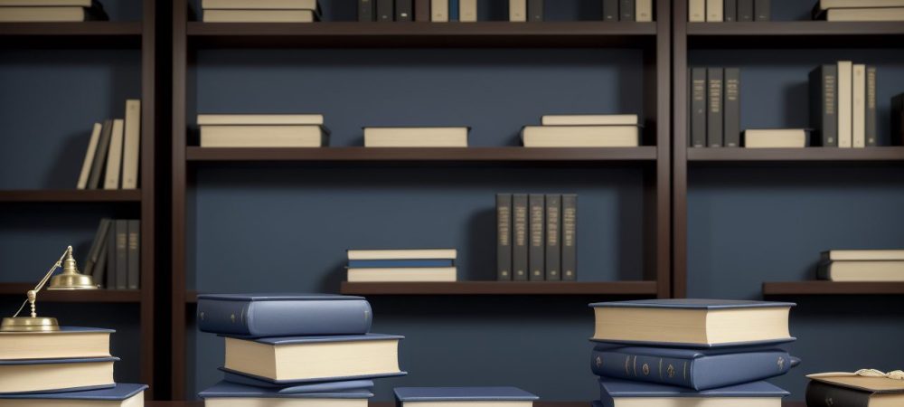 advogado-direito-processual-penal.webp Advogado em escritório moderno revisando documentos legais sobre Direito Processual Penal, com laptop e livros empilhados.