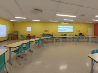 Sala de aula acolhedora com alunos formando um círculo e discutindo sentimentos, enquanto um professor observa com empatia.