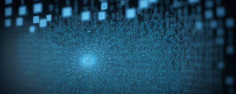 Profissional em escritório público analisando dados em computador, com gráficos e tabelas de banco de dados, em ambiente moderno e organizado.