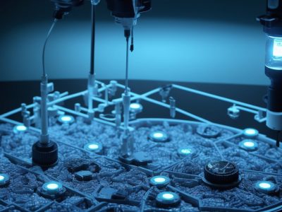 Especialista em papiloscopia analisa impressões digitais com o sistema AFIS, em laboratório moderno e bem iluminado.