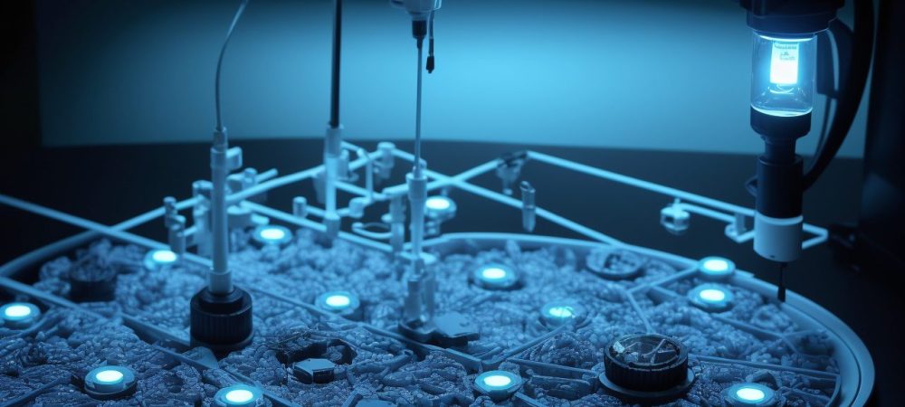 Especialista em papiloscopia analisa impressões digitais com o sistema AFIS, em laboratório moderno e bem iluminado.