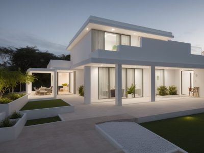 Um arquiteto em escritório moderno analisa projeto em tela digital, cercado por maquetes e ferramentas BIM, destacando criatividade e tecnologia.