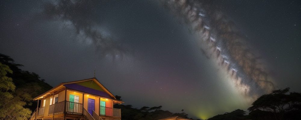 Galeria de arte com murais coloridos e tela digital, visitantes interagem com arte como comunicação.