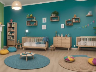 Sala de aula colorida com crianças realizando atividades lúdicas de alfabetização, cercadas por livros e materiais didáticos.