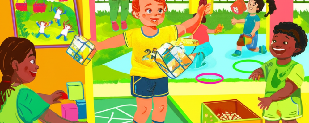 Crianças em atividades lúdicas na educação infantil, brincando e aprendendo juntas com materiais simples