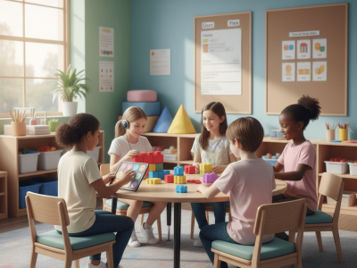 Crianças em sala de aula participando de atividades inclusivas para autismo.