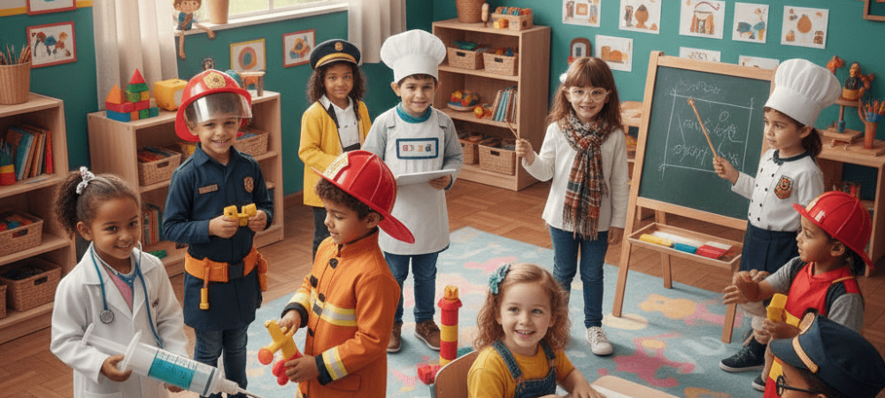 Crianças brincando de profissões na educação infantil