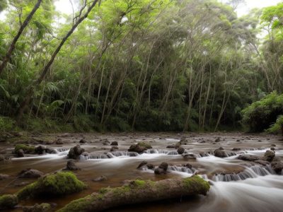 Auditor ambiental em campo verde, examinando documentos próximo à vegetação, simbolizando responsabilidade ambiental.