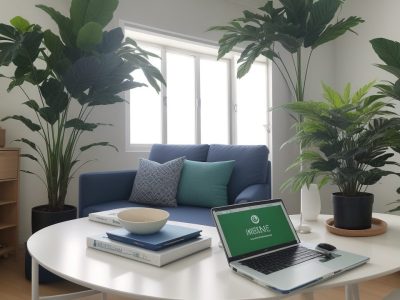 Auxiliar administrativo trabalhando em um escritório moderno, com mesa organizada, documentos e luz natural iluminando o ambiente.