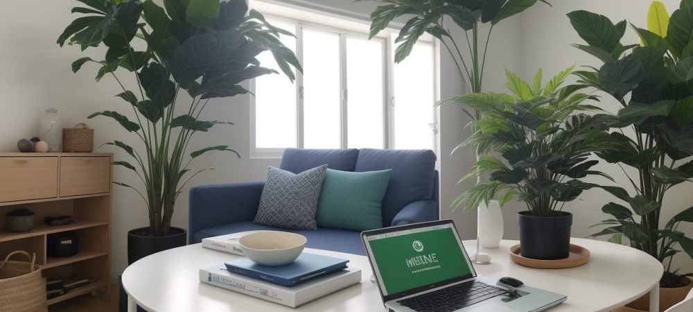 Auxiliar administrativo trabalhando em um escritório moderno, com mesa organizada, documentos e luz natural iluminando o ambiente.