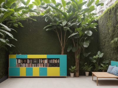 Biblioteca vibrante com estantes cheias de livros e bibliotecários interagindo com visitantes em um ambiente moderno.