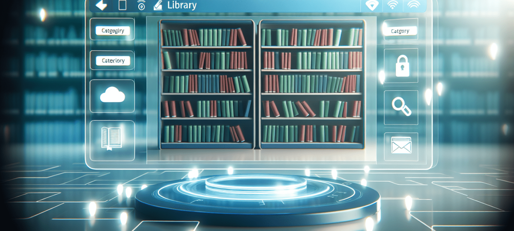 biblioteca-virtual-interativa-moderno.webp Biblioteca virtual moderna com prateleiras digitais, interface amigável e luzes suaves.