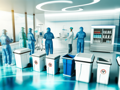 Ambiente hospitalar moderno com profissionais usando EPIs, destacando a importância da biossegurança.