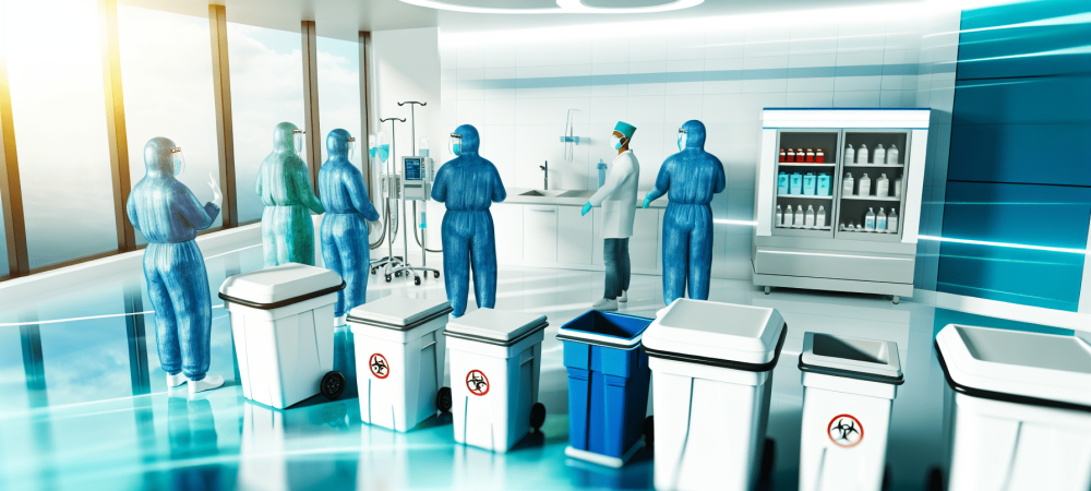 biosseguranca-hospitalar-epis-colaboracao.webp Ambiente hospitalar moderno com profissionais usando EPIs, destacando a importância da biossegurança.