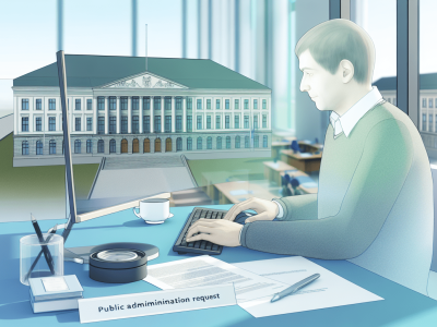 Cidadão escrevendo pedido de informação governamental com computador, representando a participação ativa através da Lei de Acesso à Informação.