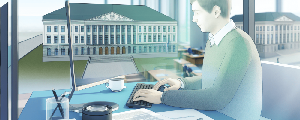 Cidadão escrevendo pedido de informação governamental com computador, representando a participação ativa através da Lei de Acesso à Informação.