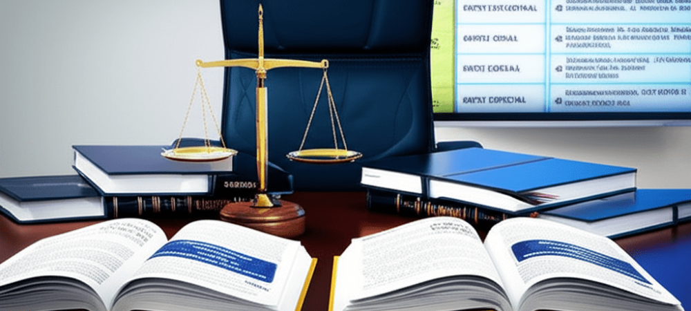 Ilustração da estrutura do Código Penal brasileiro com livros jurídicos, balança da justiça e artigos legais destacados