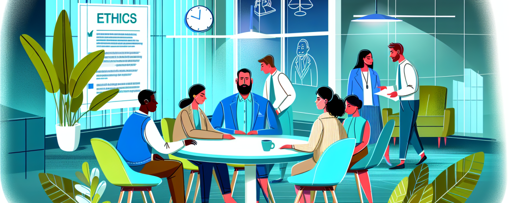 Profissionais interagindo de forma empática em escritório colaborativo com anotações sobre relações interpessoais.