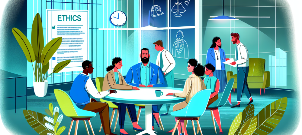 Profissionais interagindo de forma empática em escritório colaborativo com anotações sobre relações interpessoais.