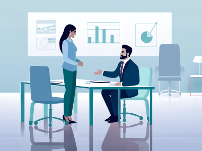 Profissionais em reunião assertiva, lousa ao fundo com gráficos de crescimento e colaboração
