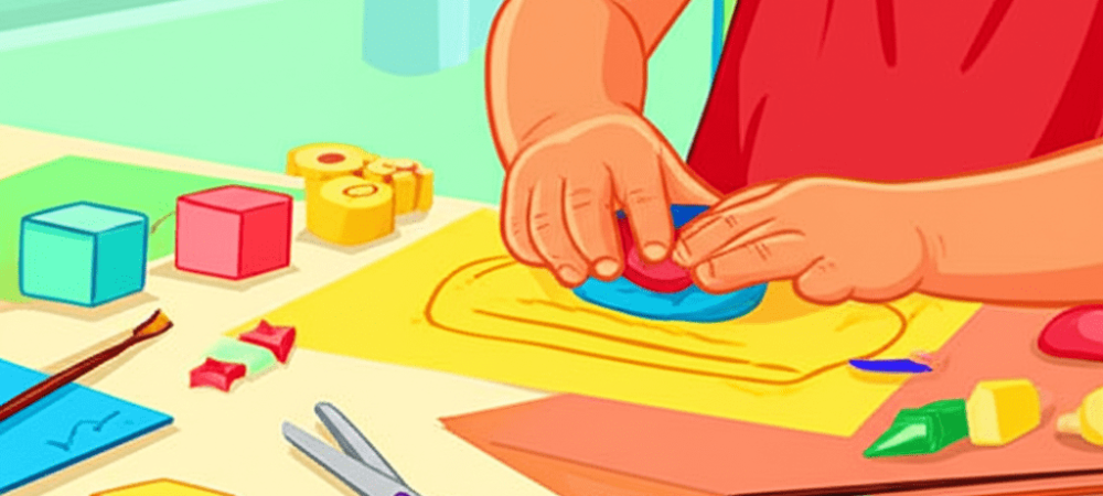 Criança em educação infantil realizando atividades de coordenação motora fina com massinha, pintura e quebra-cabeças