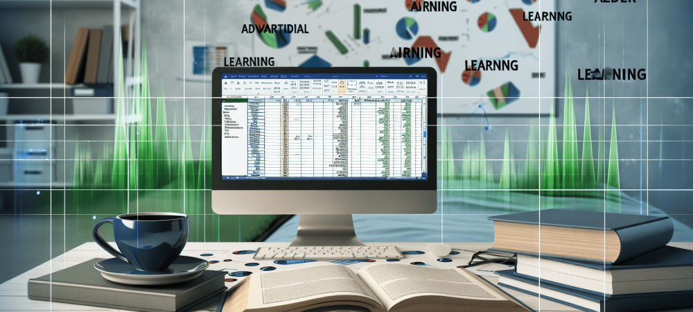 curso-avancado-excel-dashboard.webp Ambiente de escritório com tela de computador exibindo planilhas avançadas de Excel e lousa com gráficos dinâmicos, destacando produtividade.