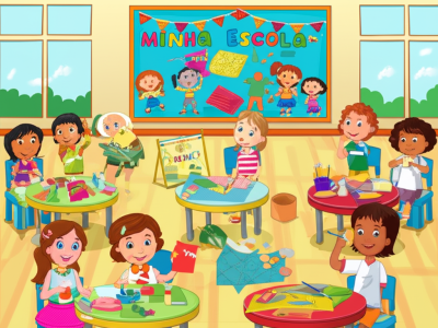 Crianças na educação infantil participando de atividades criativas e lúdicas para celebrar o Dia da Escola
