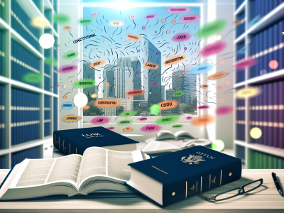 Mesa de estudo com livros de direito constitucional e mapa mental colorido, simbolizando oportunidades no serviço público.