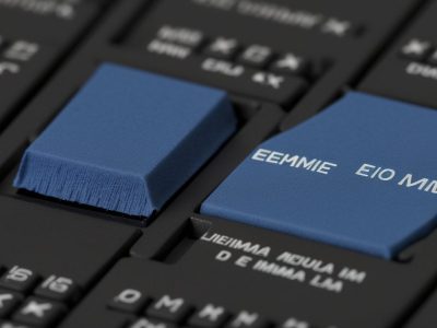 Uma sala de edição de vídeo vibrante com computador moderno, ferramentas criativas e clipes na tela.