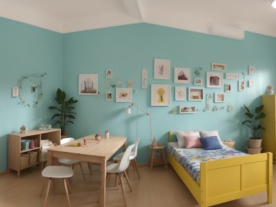 Crianças em sala de aula criativa participam de atividades de arte, como pintura e escultura, destacando expressão artística e colaboração.