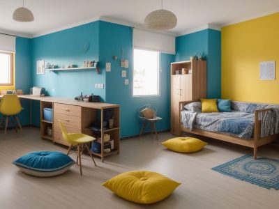 Sala de aula moderna com alunos envolvidos em atividades de arte criativa, luz natural e ambiente colaborativo.