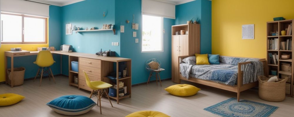 Sala de aula moderna com alunos envolvidos em atividades de arte criativa, luz natural e ambiente colaborativo.