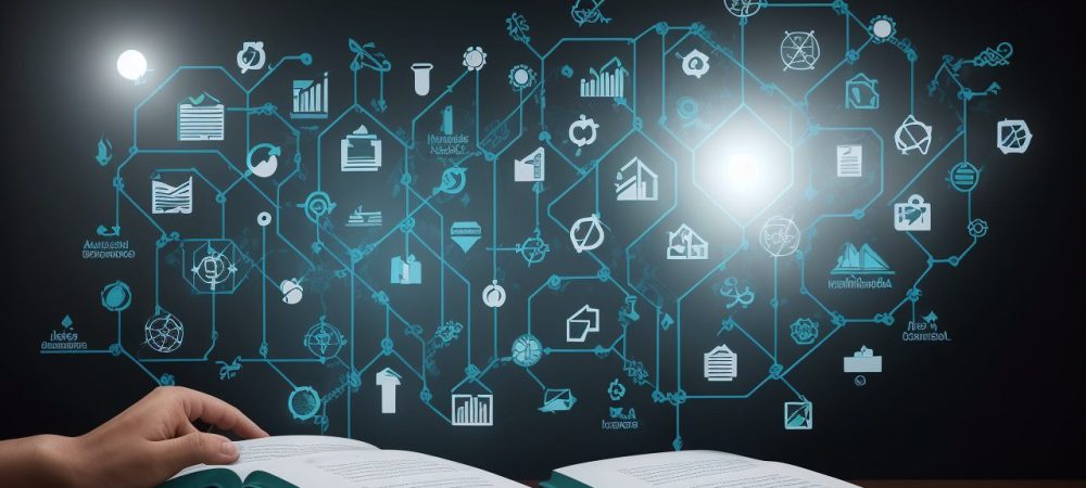 Empresário concentrado em escritório moderno analisando gráficos de planejamento tributário em um tablet, cercado por documentos sobre direito tributário.