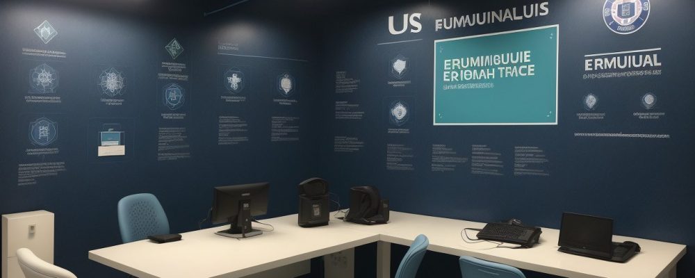 Um enfermeiro do trabalho em uniforme revisa documentos de saúde ocupacional em um espaço informativo com normas regulamentadoras.