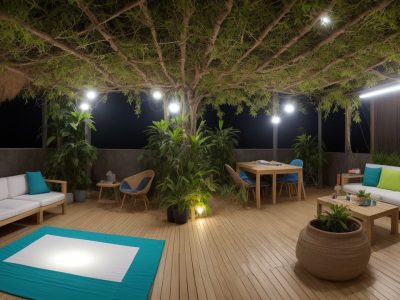 Uma equipe de profissionais em espaço de trabalho moderno, interagindo e trocando informações com telas digitais e plantas ao fundo.