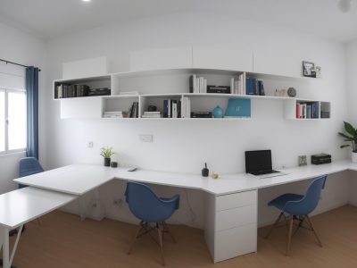 Uma sala de escritório moderna dedicada ao direito previdenciário com documentos organizados e laptop aberto, simulando aposentadoria.