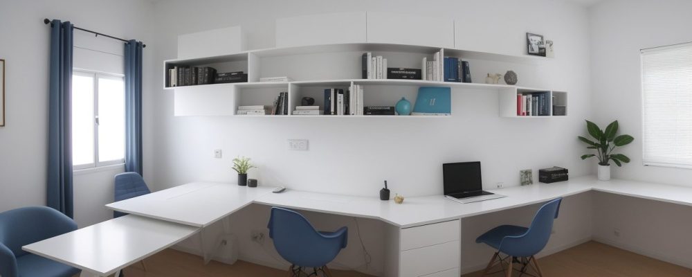 Uma sala de escritório moderna dedicada ao direito previdenciário com documentos organizados e laptop aberto, simulando aposentadoria.