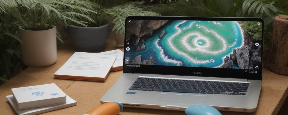 Ambiente de trabalho moderno com mesas organizadas e lousa exibindo gráficos sobre planejamento tributário.