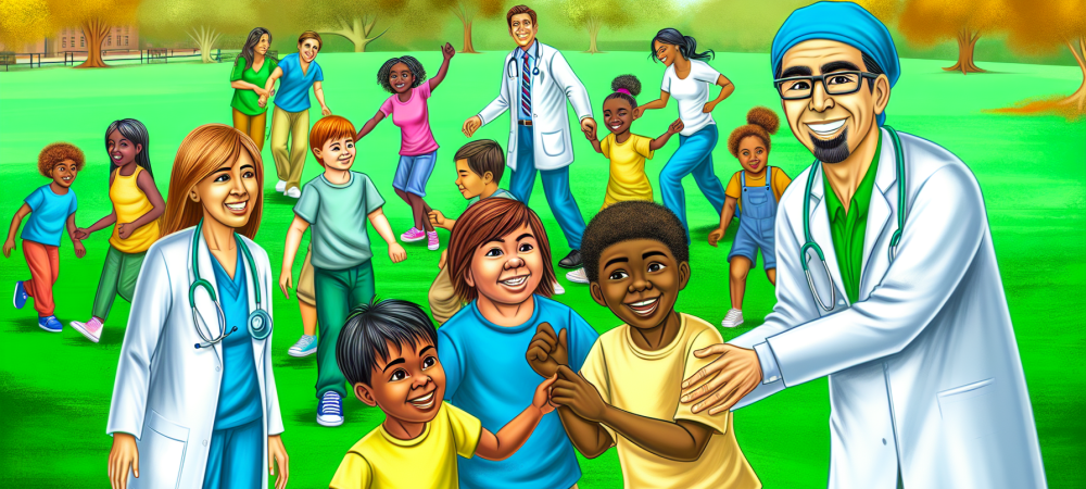 estatuto-crianca-adolescente-inclusao-direitos.webp Crianças e adolescentes diversificados em um parque simbolizando inclusão e direitos garantidos pelo ECA, com educadores e profissionais de saúde ao fundo.