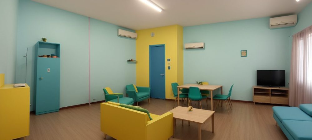 Estudantes de diferentes etnias discutindo sobre direitos humanos em sala de aula, com cartazes coloridos.